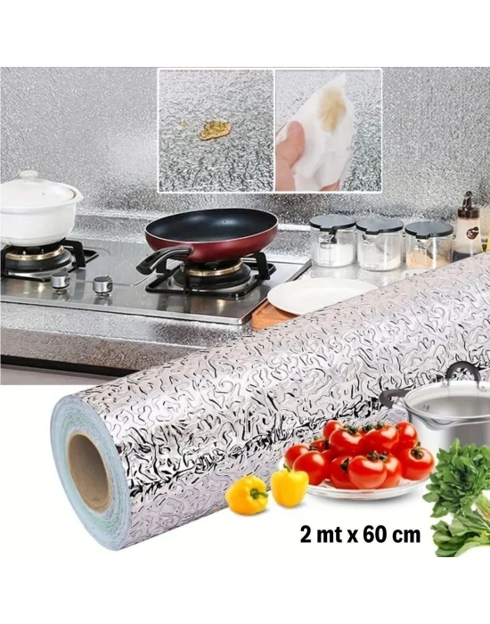 ®  Rulo Gümüş Alüminyum Folyo Duvar Kağıdı, Kendinden Yapışkanlı Raf İçi, Su Geçirmez Folyo  2 mt x 60 cm