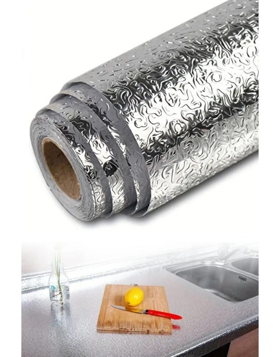 ®  Rulo Gümüş Alüminyum Folyo Duvar Kağıdı, Kendinden Yapışkanlı Raf İçi, Su Geçirmez Folyo  2 mt x 60 cm