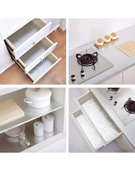 ®  Rulo Gümüş Alüminyum Folyo Duvar Kağıdı, Kendinden Yapışkanlı Raf İçi, Su Geçirmez Folyo  2 mt x 60 cm