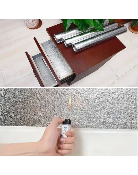 ®  Rulo Gümüş Alüminyum Folyo Duvar Kağıdı, Kendinden Yapışkanlı Raf İçi, Su Geçirmez Folyo  2 mt x 60 cm