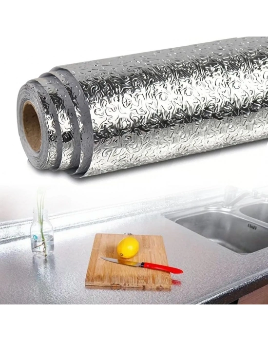 ®  Rulo Gümüş Alüminyum Folyo Duvar Kağıdı, Kendinden Yapışkanlı Raf İçi, Su Geçirmez Folyo  2 mt x 60 cm