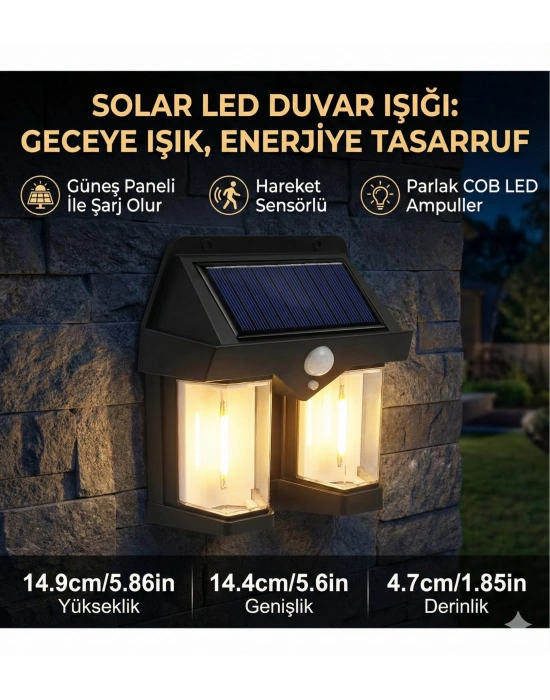 Rustik Ampul İkili Solar Duvar Aplik Güneş Enerjili Hareket Sensörlü