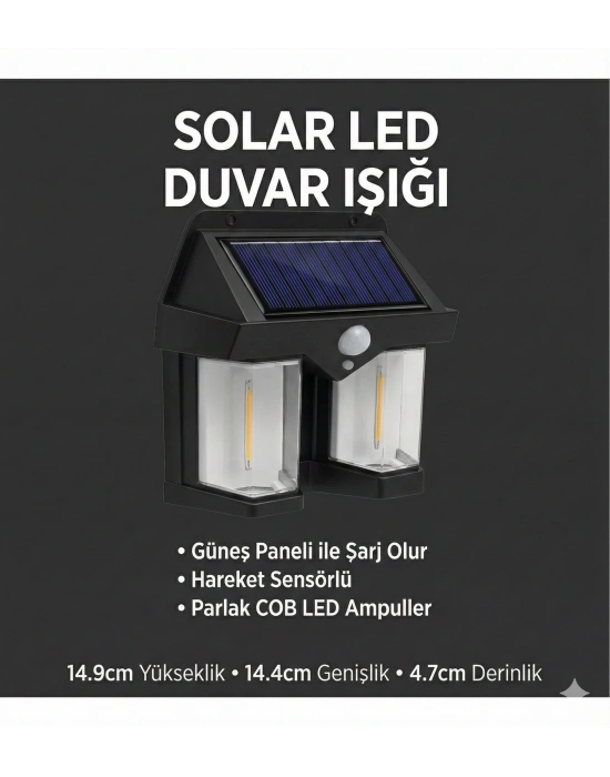 Rustik Ampul İkili Solar Duvar Aplik Güneş Enerjili Hareket Sensörlü