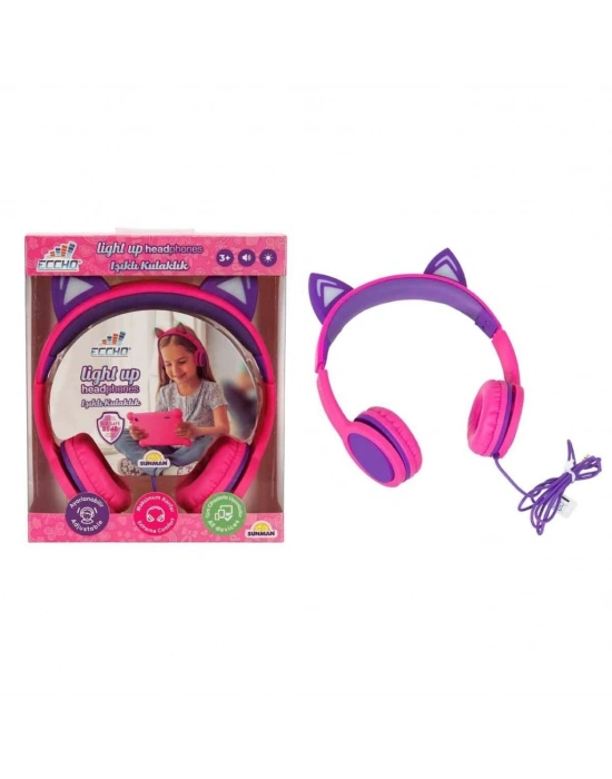 ® S00091067 -SUN-GLE-ECH-KULAKLIK KABLOLU KEDİ ŞKL.IŞIKLI PEMBE-MOR