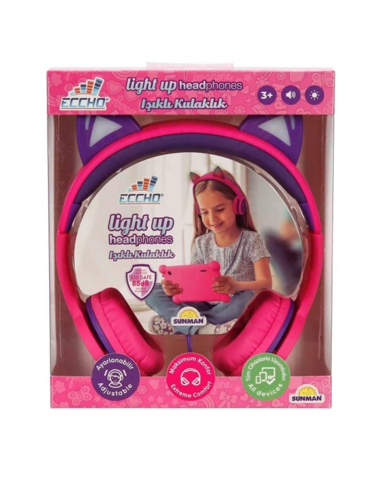 ® S00091067 -SUN-GLE-ECH-KULAKLIK KABLOLU KEDİ ŞKL.IŞIKLI PEMBE-MOR