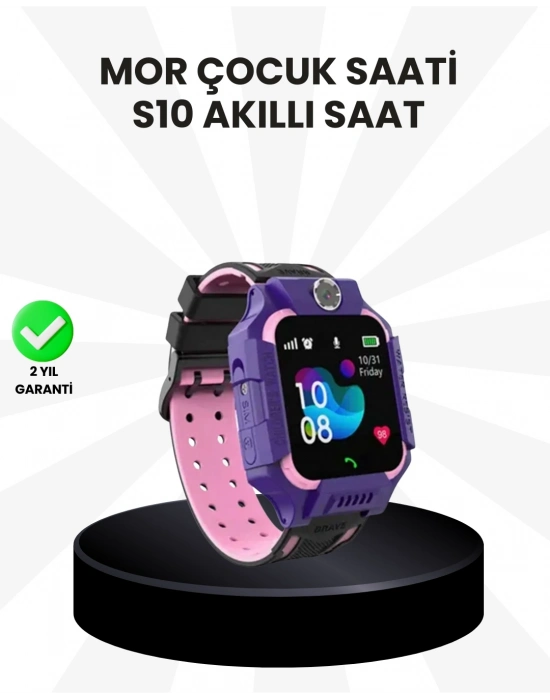 S10 Akıllı Çocuk Saati Mor Model Çift Yönlü Konuşma ve SOS Fonksiyonu