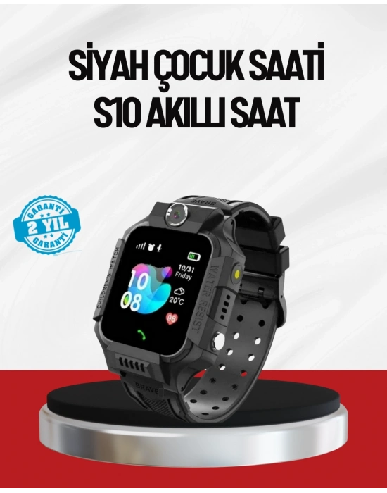 S10 Akıllı Çocuk Saati Siyah Model Çift Yönlü Konuşma ve SOS