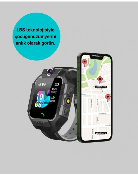 S10 Akıllı Çocuk Saati Siyah Model Çift Yönlü Konuşma ve SOS