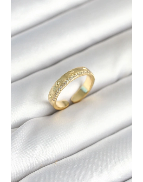 Gold Renk Şerit Zirkon Taşlı Kadın Yüzük