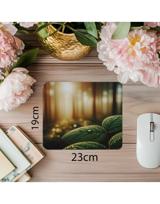 Sabah Işığında Yaprak ve Damla Mousepad - 19x23 cm 2 mm Dikdörtgen İthal Baskılı Mouse Pad