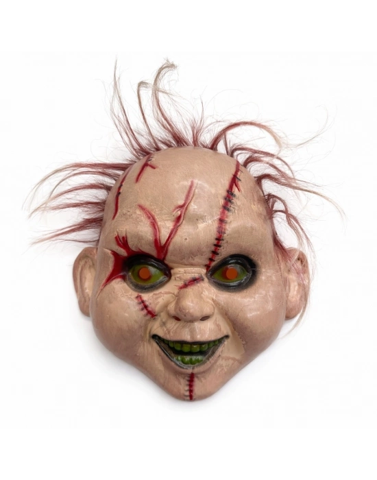 Saçlı Çaki Yeşil Göz Korku Maskesi – Gerçekçi Dikişli Ve Detaylı Maske