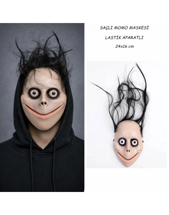 Saçlı Momo Korku Maskesi 24x16 cm