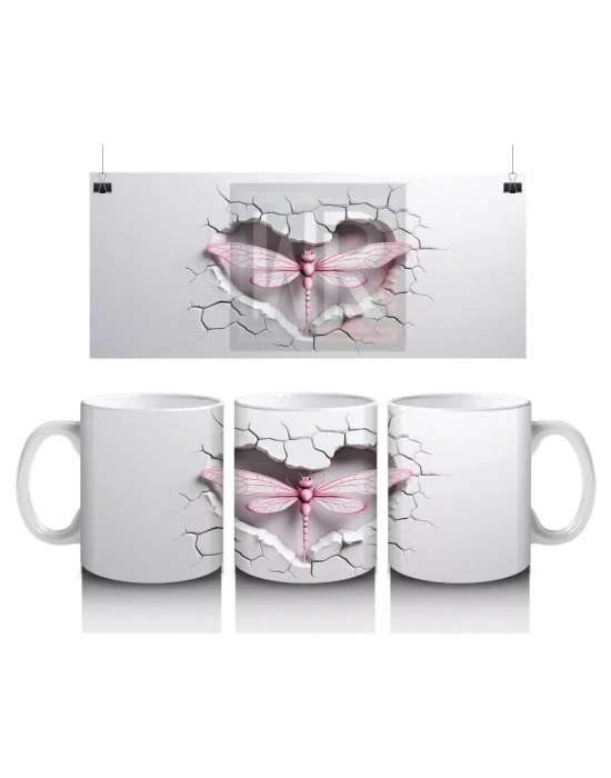Sade Beyaz Zemin Üzerine Pembe Kelebek – Baskılı Kupa