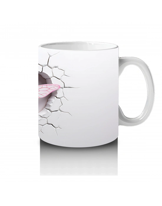 Sade Beyaz Zemin Üzerine Pembe Kelebek – Baskılı Kupa