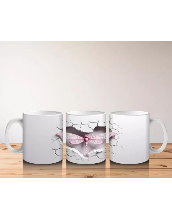Sade Beyaz Zemin Üzerine Pembe Kelebek – Baskılı Kupa