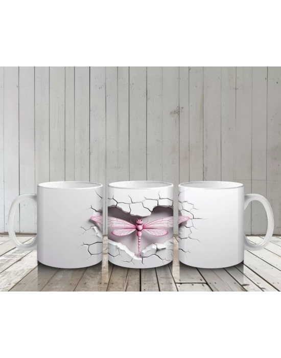 Sade Beyaz Zemin Üzerine Pembe Kelebek – Baskılı Kupa