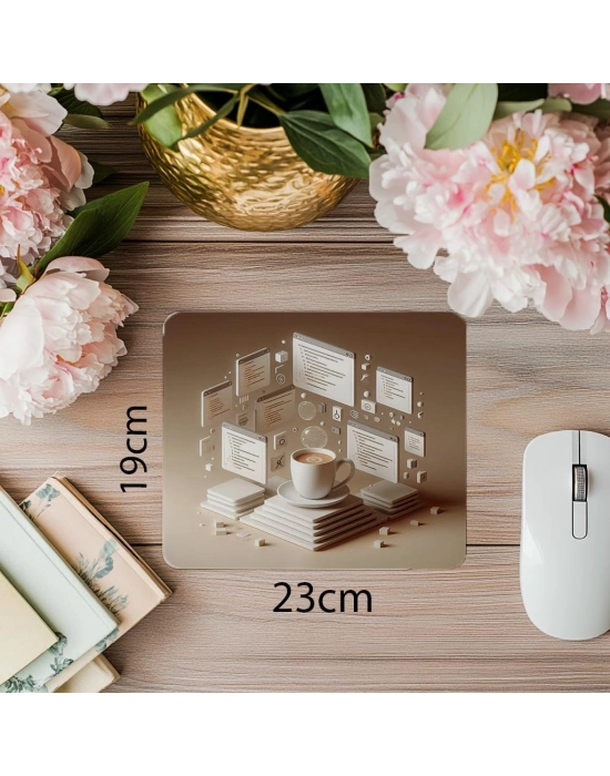 Sade Çizgilerle Kod & Kahve Mouse Pad Tasarımı - 19x23 cm 2 mm Dikdörtgen İthal Baskılı Mouse Pad