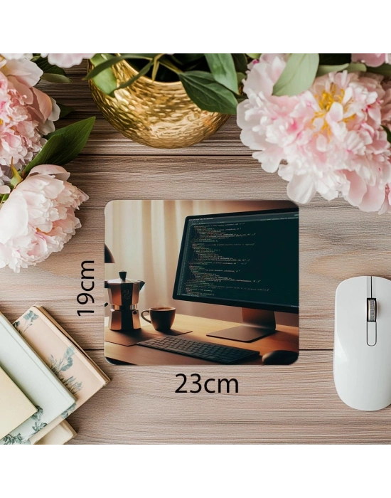 Sade Ortamda Kod & Kahve Mouse Pad - 19x23 cm 2 mm Dikdörtgen İthal Baskılı Mouse Pad