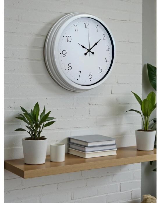 ® Sade Tasarım Beyaz 40 Cm Metal Standart Duvar Saati