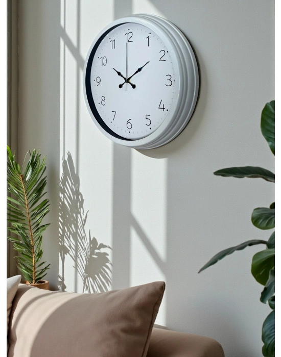 ® Sade Tasarım Beyaz 40 Cm Metal Standart Duvar Saati