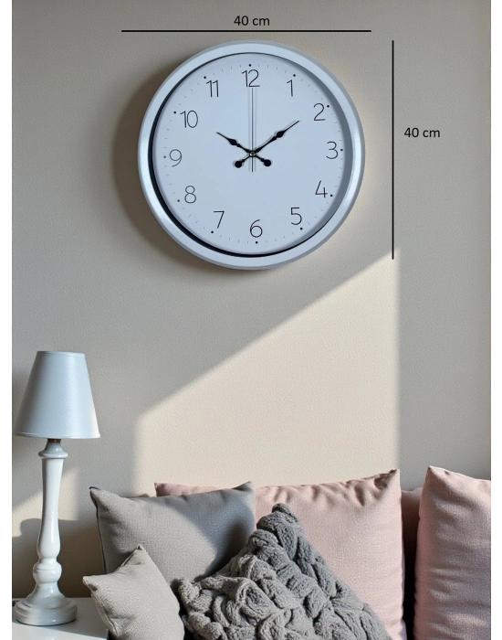® Sade Tasarım Beyaz 40 Cm Metal Standart Duvar Saati