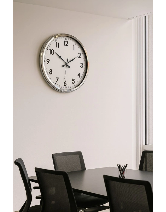 ® Sade Ve Şık Krom 52 Cm Metal Dekoratif Duvar Saati