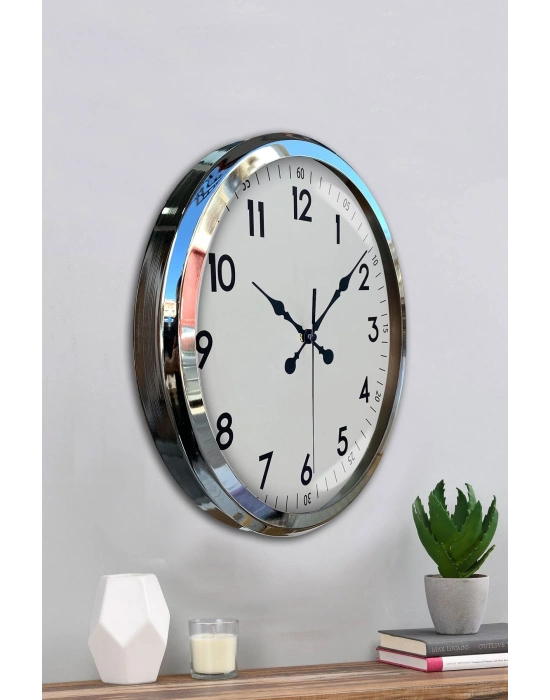 ® Sade Ve Şık Krom 52 Cm Metal Dekoratif Duvar Saati