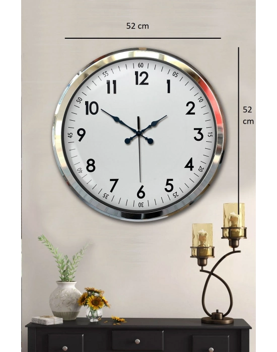 ® Sade Ve Şık Krom 52 Cm Metal Dekoratif Duvar Saati