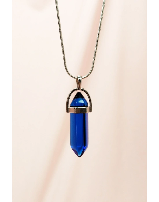 Safir Doğal Taşı Zincirli El Yapımı Tasarımlı Kolye Uç: 3,5 cm Zincir: 20 cm Kutulu