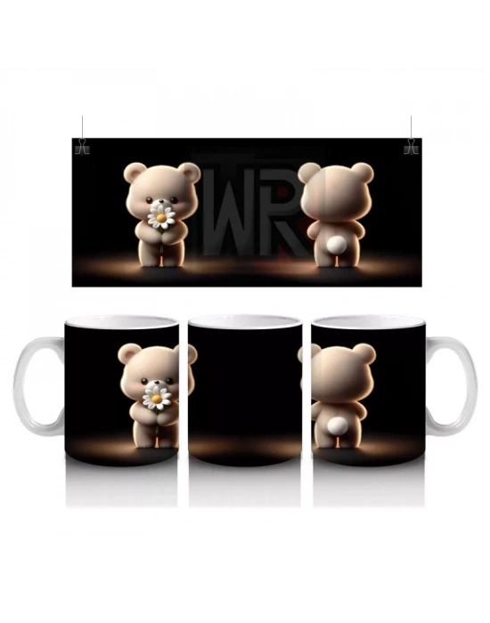 Sahne Işığında Arkası Dönük Peluş Ayı – Baskılı Kahve Kupası