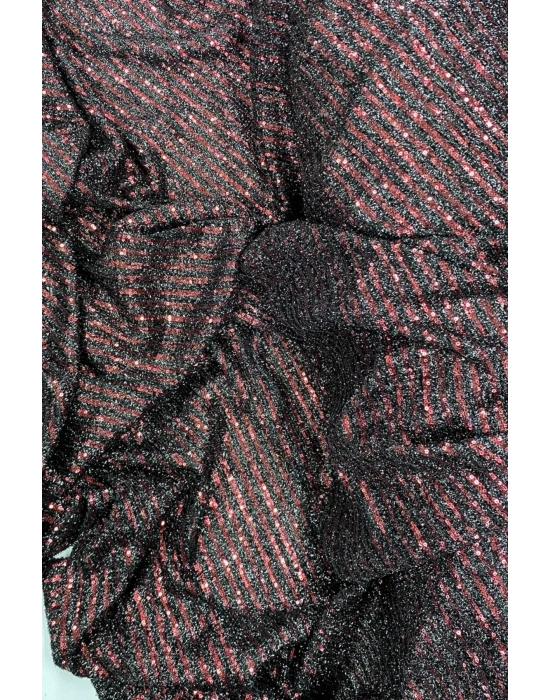 Sakallı Çizgili Pullu Kumaş  Pullu Payet Kumaş Abiye Nişan Düğün Siyah Bordo