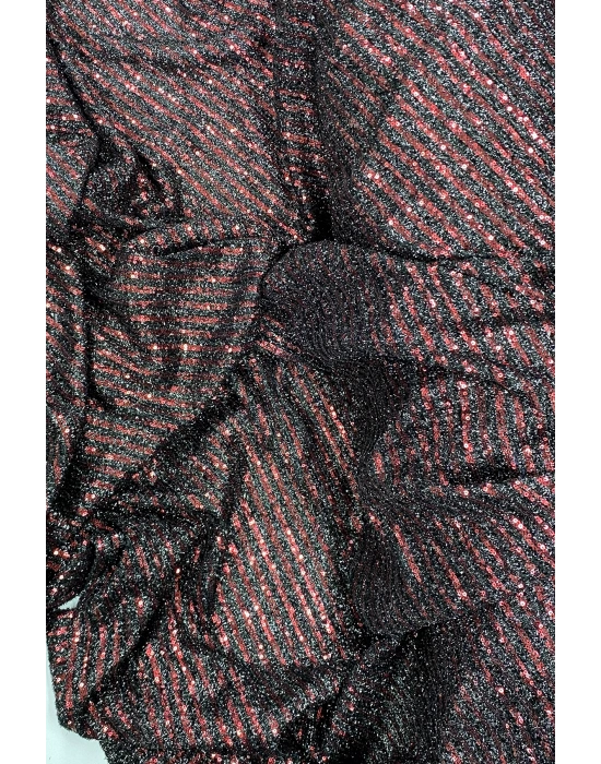 Sakallı Çizgili Pullu Kumaş  Pullu Payet Kumaş Abiye Nişan Düğün Siyah Bordo