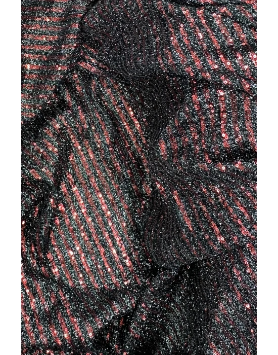 Sakallı Çizgili Pullu Kumaş  Pullu Payet Kumaş Abiye Nişan Düğün Siyah Bordo