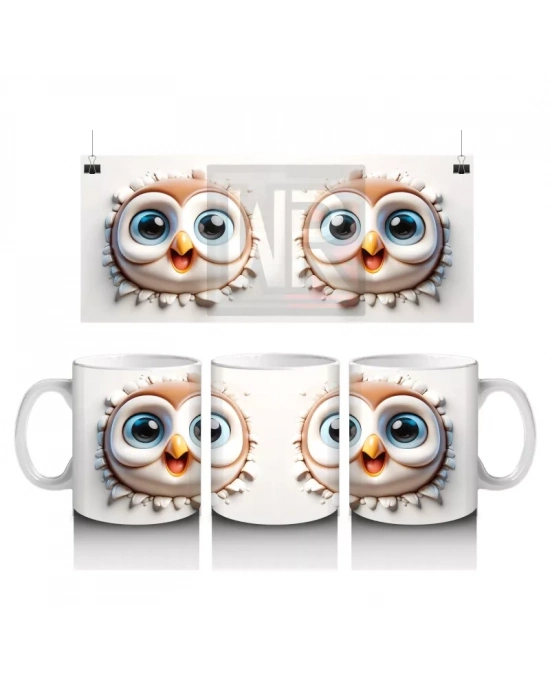 Şakın Bakan Neşeli Baykuş Çifti – Baskılı Kahve Kupası