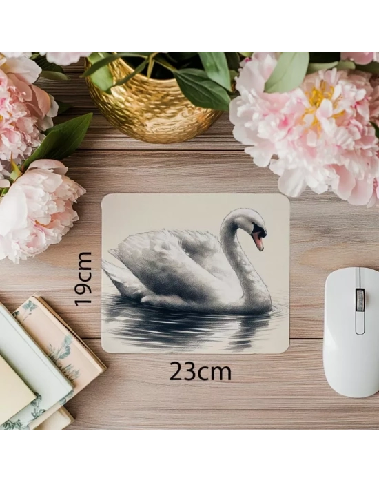 Sakinlik Temalı Kuğu Çizimli Mouse Pad - 19x23 cm 2 mm Dikdörtgen İthal Baskılı Mouse Pad