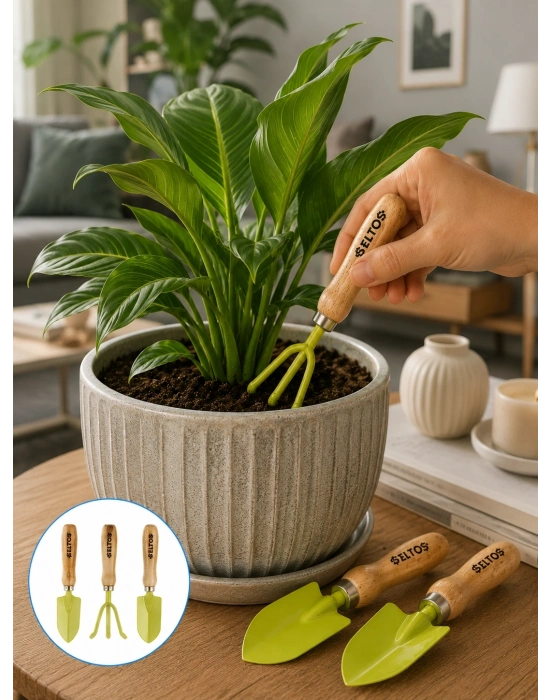 Saksı Bitkileri İçin Bahçe El Aleti Seti Ergonomik Ahşap Saplı