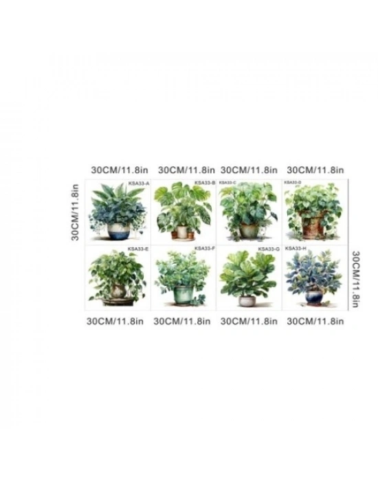Saksılı Çiçek Tasarımlı 8li Sticker MC-480A