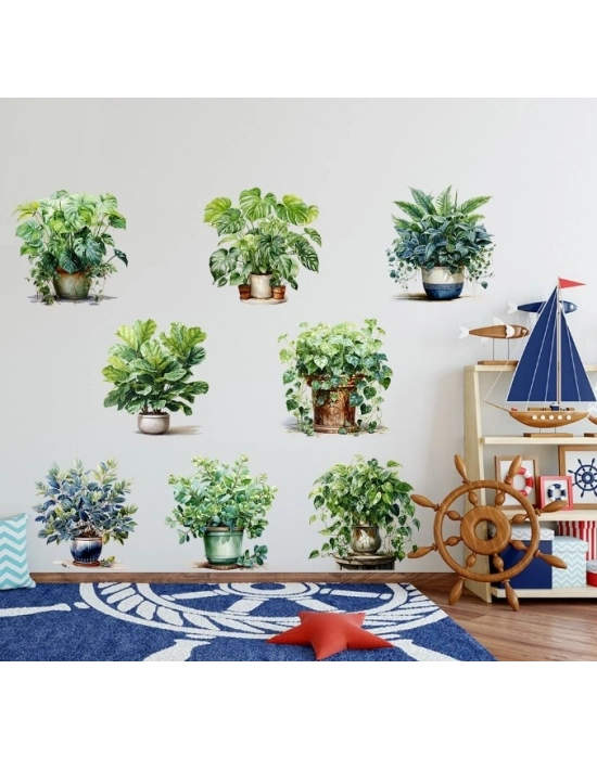 ® Saksılı Çiçek Tasarımlı 8li Sticker MC-480A