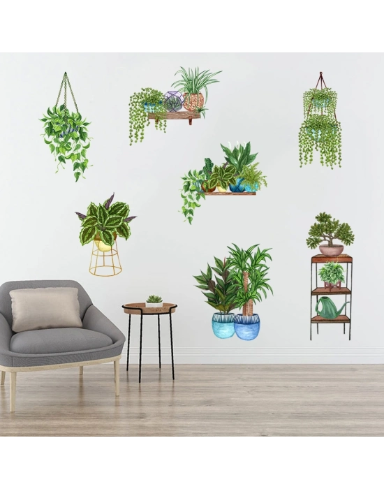 ® Saksılı Çiçek Tasarımlı Yapışkanlı Sticker MC-480D