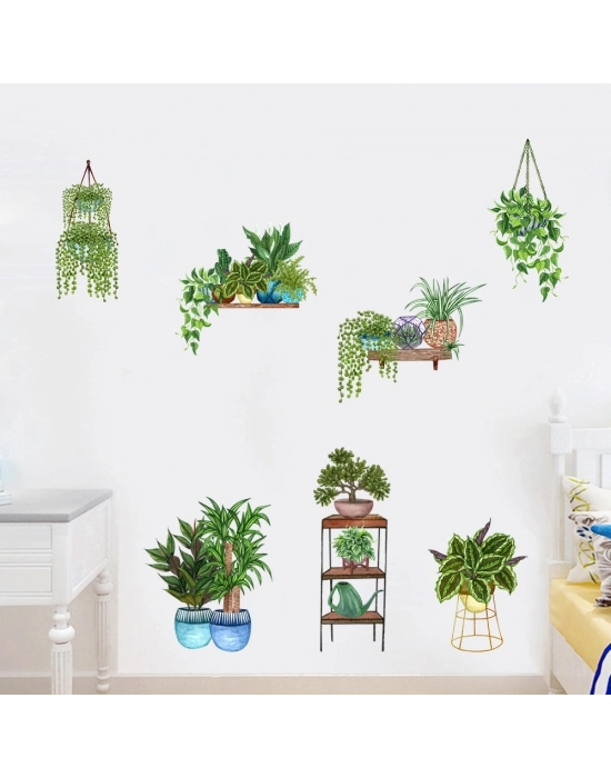 ® Saksılı Çiçek Tasarımlı Yapışkanlı Sticker MC-480D