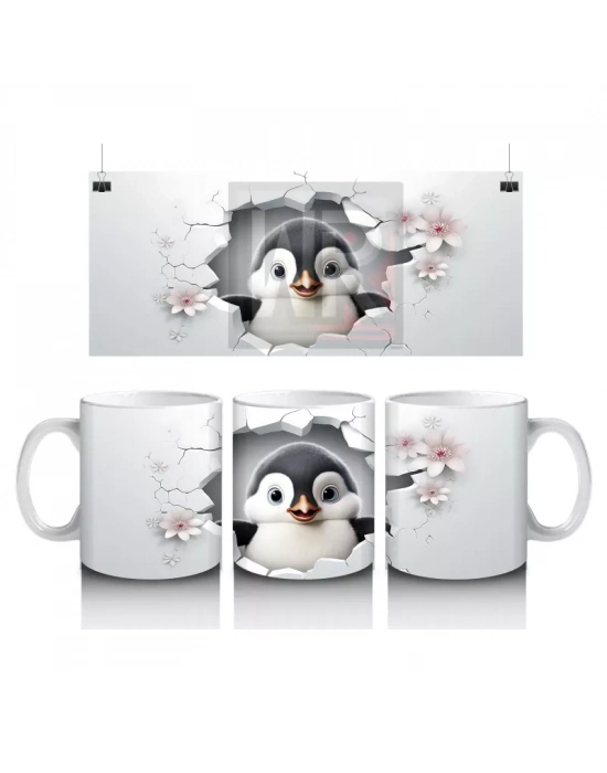 Sakura Çiçekleriyle Sevimli Penguen – Baskılı Kahve Kupası