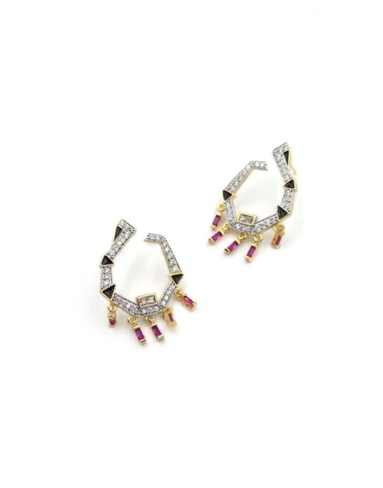 Sallantılı Taşlı Küpe - Kırmızı