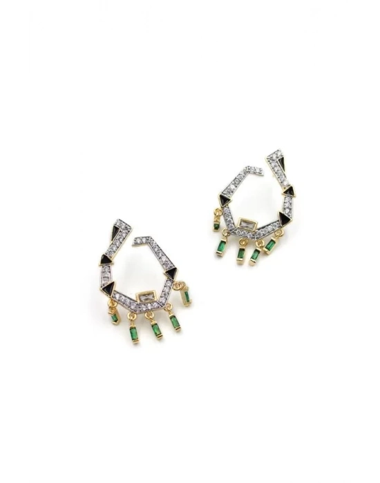 Sallantılı Taşlı Küpe - Yeşil