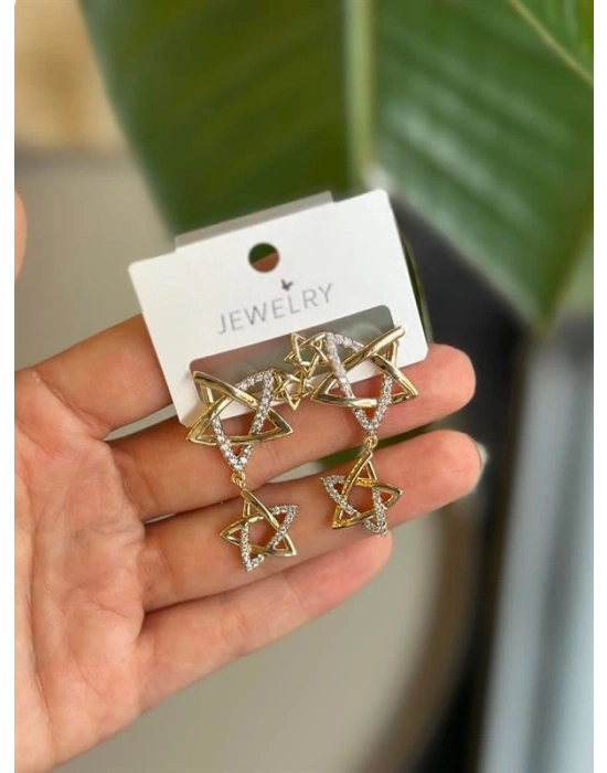 Sallantılı Yıldız Küpe - Altın