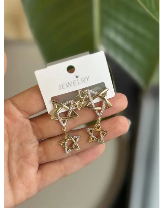 Sallantılı Yıldız Küpe - Altın