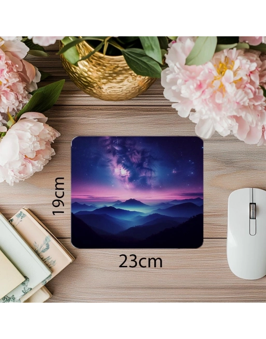 Samanyolu Manzaralı Dağ Silüetli Mousepad - 19x23 cm 2 mm Dikdörtgen İthal Baskılı Mouse Pad