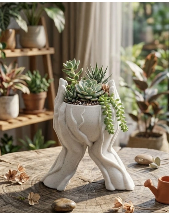 Sanatsal El Figürlü 3D Baskı Dekoratif Saksı Vazo Ev Ofis Dekoru