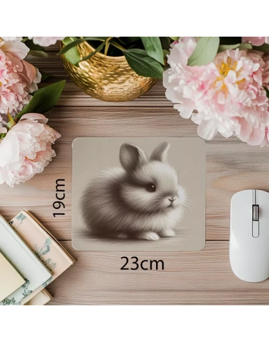Sanatsal Karakalem Tavşan Temalı Mouse Pad - 19x23 cm 2 mm Dikdörtgen İthal Baskılı Mouse Pad