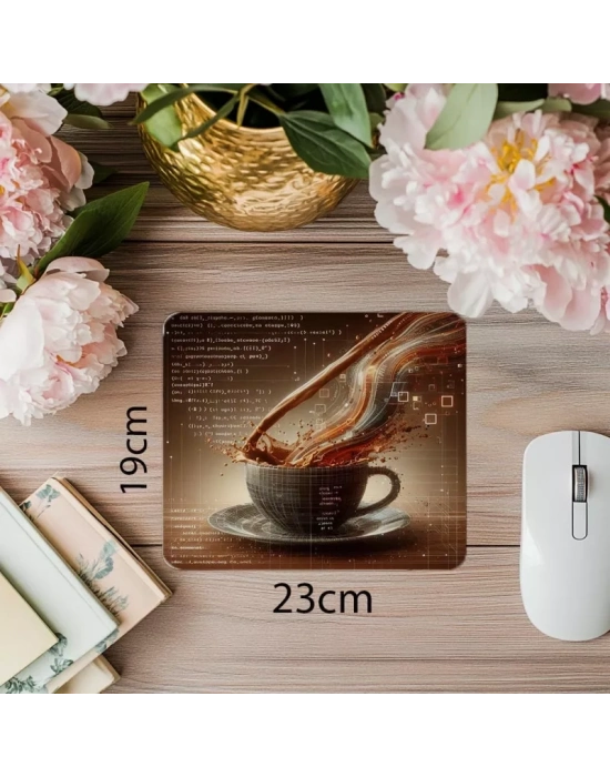 Sanatsal Kod + Kahve Mouse Pad Tasarımı - 19x23 cm 2 mm Dikdörtgen İthal Baskılı Mouse Pad