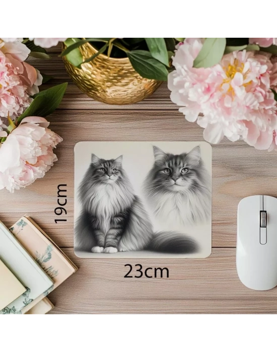 Sanatsal Ve Zarif Kedili Mousepad - 19x23 cm 2 mm Dikdörtgen İthal Baskılı Mouse Pad
